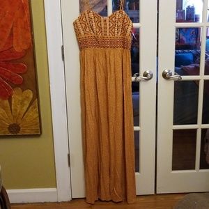 Xhilaration mustard smocked maxi dress L sexy slit